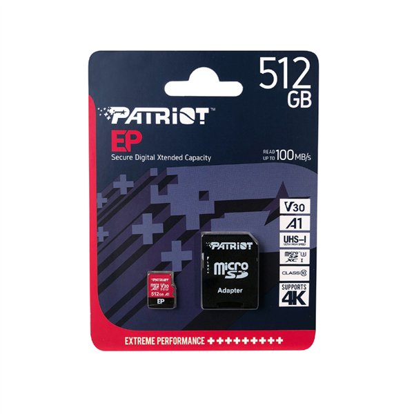 PEF512GEP31MCX wr 03 Patriot EP V30 A1 512GB Micro SDXC Card + Adapter