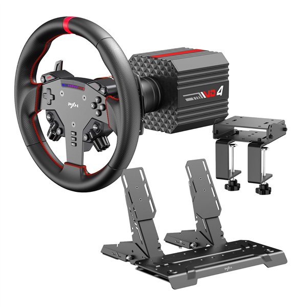 PXN VD4 Direct Drive Sim Racing Wheel – PD-HM Dual Pedal – Z8 Clamp Bundle