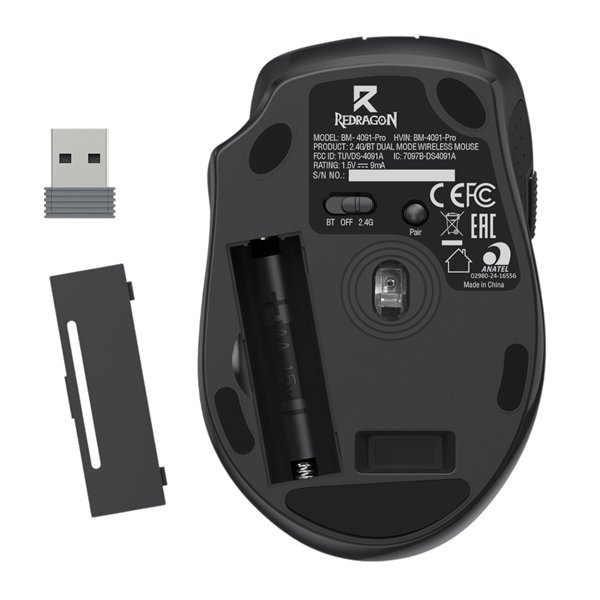 RD-BM-4091-PRO Redragon-BM-4091-PRO-26000-DPI-Dual-Mode-Wireless-Gaming-Mouse-Black wr 06a Redragon BM-4091 PRO 4000 DPI Dual Mode Wireless Office Mouse