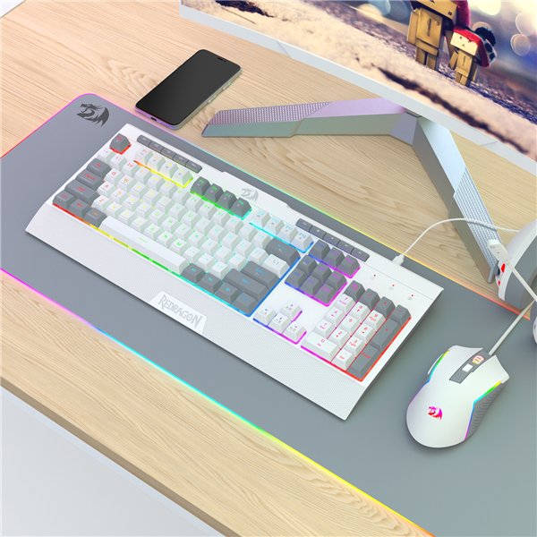 Redragon S151 Wired RGB Gaming Keyboard and Mouse Combo - White and Grey