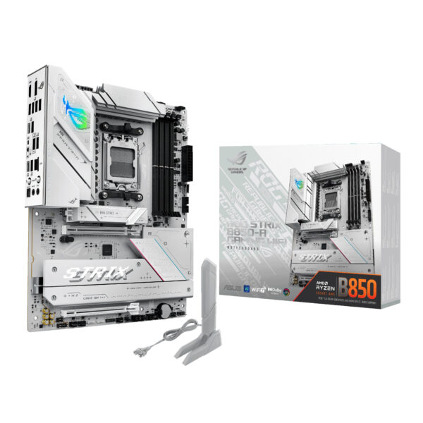 ROGSTRIXB850-AGAMINGWIFI Asus-ROG-Strix-B850-A-Gaming-Wi-Fi-AM5-ATX-Motherboard-White wr 01 ASUS ROG STRIX B850-A Gaming AM5 ATX Gaming Motherboard