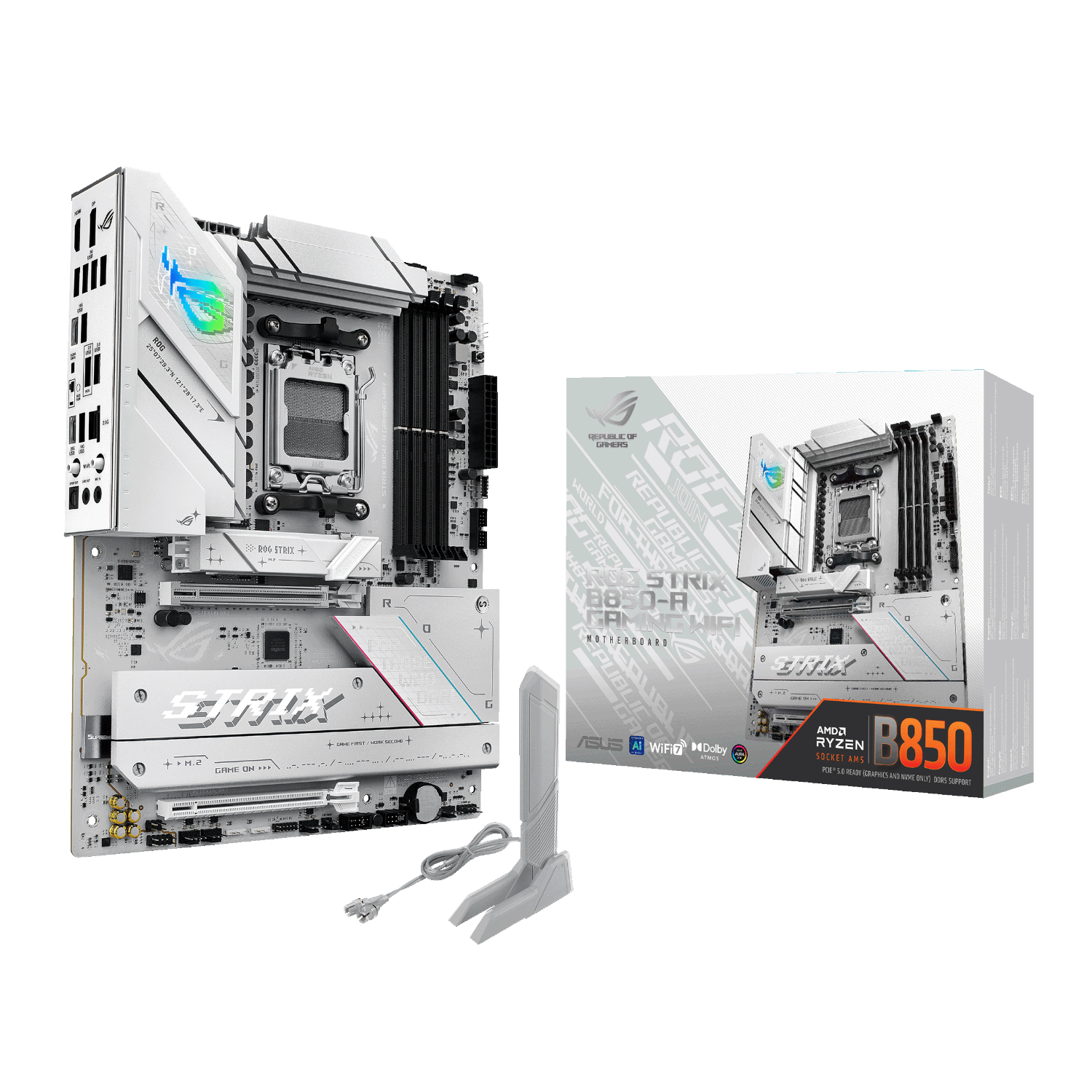 ROGSTRIXB850-AGAMINGWIFI Asus-ROG-Strix-B850-A-Gaming-Wi-Fi-AM5-ATX-Motherboard-White wr 01 ASUS ROG STRIX B850-A Gaming AM5 ATX Gaming Motherboard