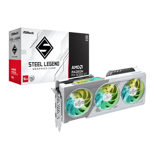 RX9060XTSTEELLEGEND16G ASRock-AMD-Radeon-RX-9060-XT-Steel-Legend-16GB-OC-Graphics-Card-White wr 01 ASRock Radeon RX9060 XT Steel Legend 16G Graphics Card