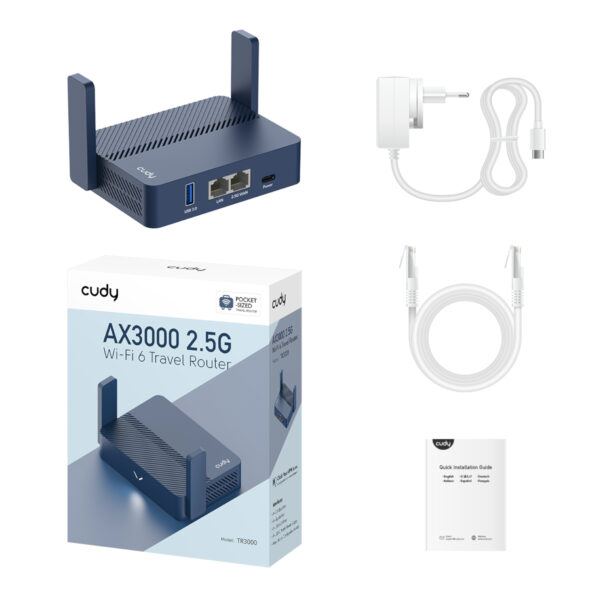 TR3000 Cudy-AX3000-2.5G-Wi-Fi-6-Mini-VPN-Travel-Router-TR3000 wr 05a Cudy AX3000 2.5G Wi-Fi 6 Mini VPN Travel Router - Navy Blue