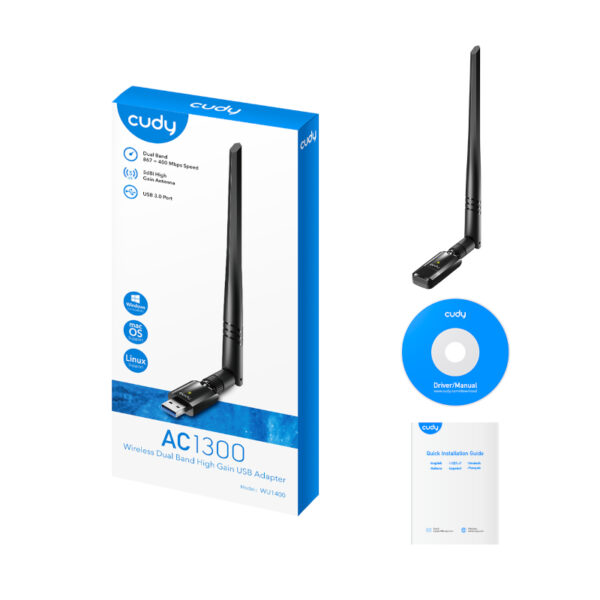 WU1400 wr 02 Cudy 1300Mbps High Gain WiFi USB3.0 Adapter with High Gain Antenna