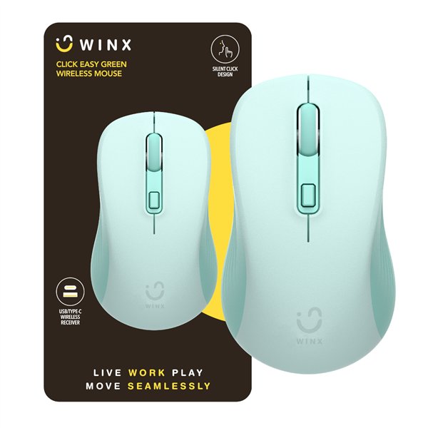 WX-KB112 WINX CLICK Easy 1600DPI Wireless-Mouse Green wr 01a WINX CLICK Easy 1600DPI 2.4GHz Wireless Mouse - Green