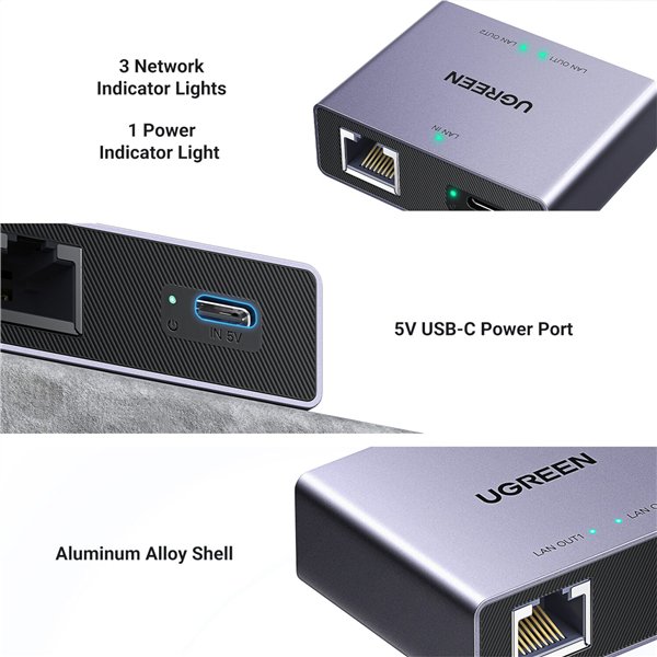 Nw301-45311-wr-02 UGREEN 1-to-2 Gigabit Ethernet Splitter, 1000Mbps LAN Network Adapter