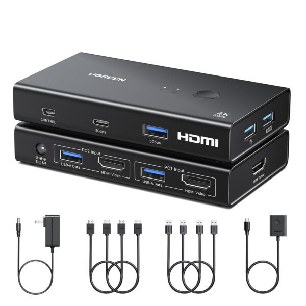 6941876244522 AK502-45452 01 UGREEN 2-In-1 HDMI KVM Switch 4 USB Ports 4K@60Hz–Black