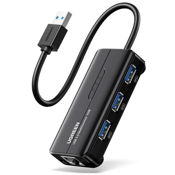 6957303822652 20265-20265 UGREEN USB Type-A Male to Ethernet Adapter with 3-Port USB Hub – Black