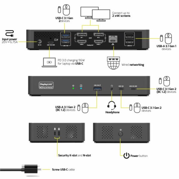 901904V2EU PORT2 x 4K USB-C desktop docking station wr 10 PORT2 x 4K USB-C desktop docking station 11 peripherals 96W