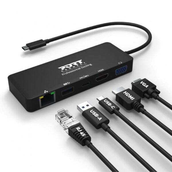 901909 wr 04 Port USB Type-C to 1 x RJ45|1 x USB3.0 SS|1 x Type-C 85W PD|1 x HDMI2.0|1 x VGA 30cm Cable Dock - Black