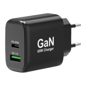 902104EU-WR-01 Port Connect 65W GaN Type-C and USB-A Fast Charger