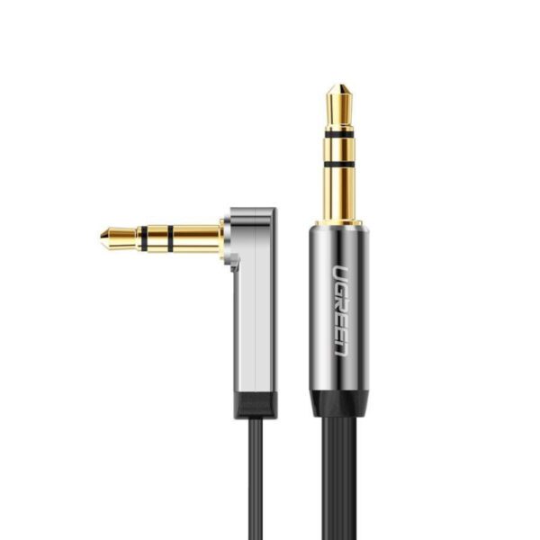 AV119-10598 UGREEN-AV119-Right-angled-3.5mm-Flat-Aux-Cable-1.5m wr 02a UGREEN AV119 Right-angled 3.5mm Flat Aux Cable 1.5m - Black/Silver
