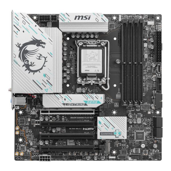 B860MGAMINGPLUSWIFI MSI-B860M-Gaming-PLUS-WIFI-Intel-LGA1851-DDR5-M-ATX-Motherboard wr 02a MSI B860M Gaming PLUS WIFI Intel LGA1851 DDR5 M-ATX Motherboard
