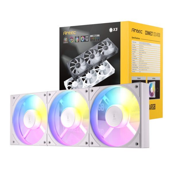 C120-ARGB-3PK-WH wr 01 Antec Connect 120 ARGB PWM Fan 3 Pack - White