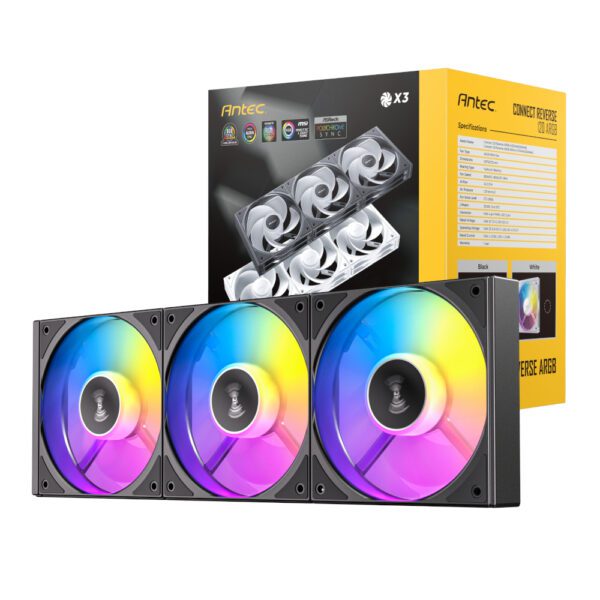 C120R-ARGB-3PK-BK wr 01 Antec Connect 120 Reverse ARGB PWM Fan 3 Pack - Black