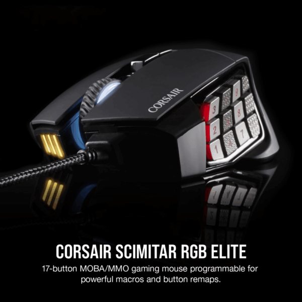 CH-9304211-AP Corsair SCIMITAR RGB ELITE Optical 18 00 wr 03 Corsair SCIMITAR RGB ELITE Optical 18 000 DPI MOBA/MMO Gaming Mouse - Black