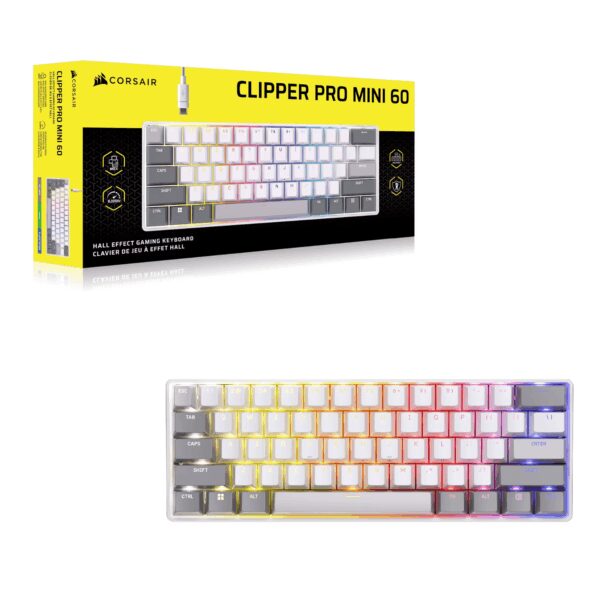 CH-979111J-NA Corsair CLIPPER PRO MINI 60 Hall Effect wr 07 Corsair CLIPPER PRO MINI 60 Hall Effect Gaming Keyboard – White