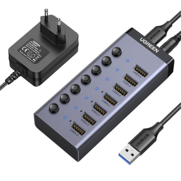 CM481-90307 UGREEN-7-in-1-USB-3.0-Hub-Grey wr 01a UGREEN 7 in 1 USB 3.0 Hub-Grey
