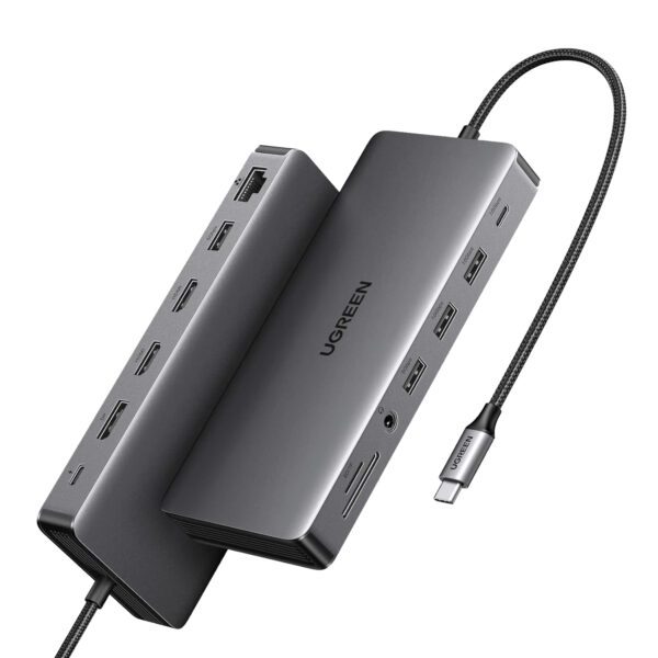 CM681-15978 UGreen-CM681-Revodok-Pro-13-in-1-USB-Type-C-HDMI-and-DisplayPort-Docking-Station-Silver wr 02 UGREEN CM681 Revodok Pro 13-in-1 USB Type-C HDMI and DisplayPort Docking Station