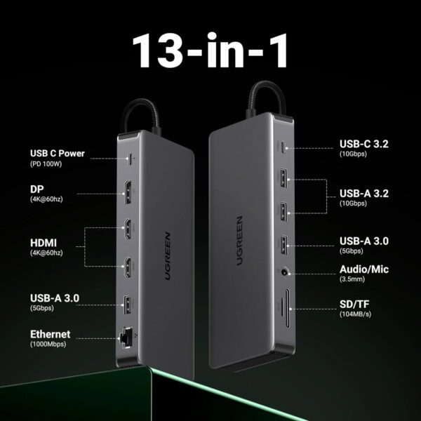CM681-15978 UGreen-CM681-Revodok-Pro-13-in-1-USB-Type-C-HDMI-and-DisplayPort-Docking-Station-Silver wr 05 UGREEN CM681 Revodok Pro 13-in-1 USB Type-C HDMI and DisplayPort Docking Station