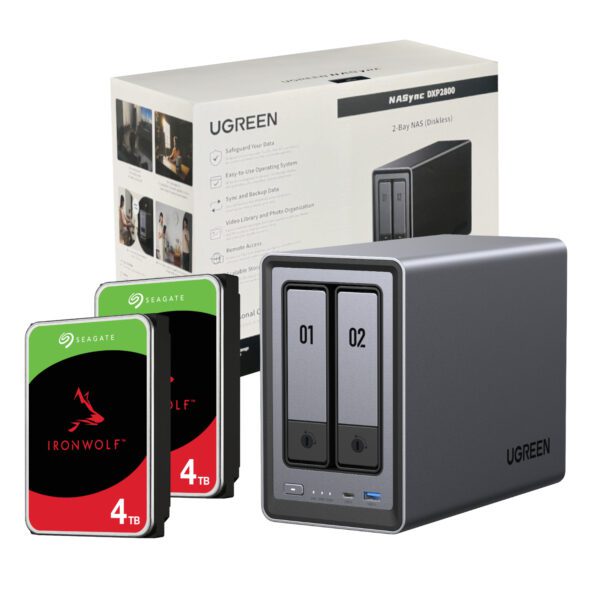 DXP2800-8TB UGreen-DXP2800-2-Bay-NAS-with-2-x-4TB-Seagate-Ironwolf-HDD wr 01a UGreen NASync DXP2800 2 Bay NAS with Seagate Ironwolf NAS 8TB SATA Hard Drive Bundle (2x 4TB)