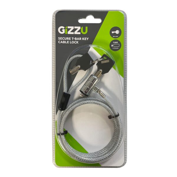 GCTKLMK GIZZU-1.8m-T-Bar-Laptop-Cable-Lock-Master-Key-Compatible-Silver wr 02a GIZZU 1.8m T-Bar Laptop Cable Lock Master Key Compatible