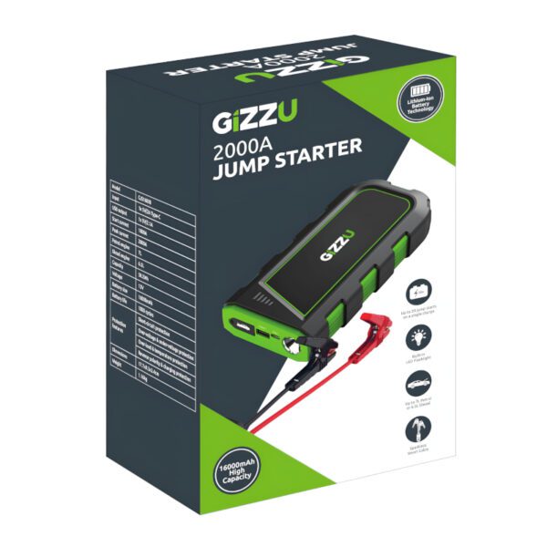 GJS16000 wr 05a GIZZU 2000A Jump Starter 16000mAh - Black