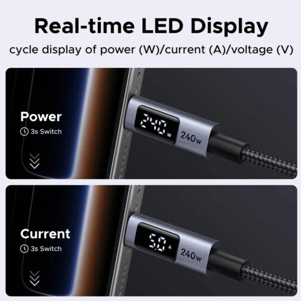 L530-65867 UGREEN 240W USB Type-C Cable with LED Di wr 04 UGREEN 240W USB Type-C Cable with LED Display 2M