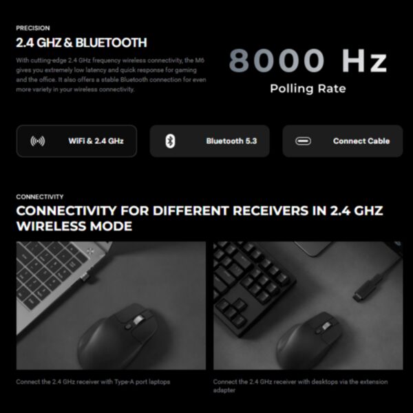 Keychron M6S-B72 1K Wireless Mouse (BT/2.4GHz/Wired) - Black