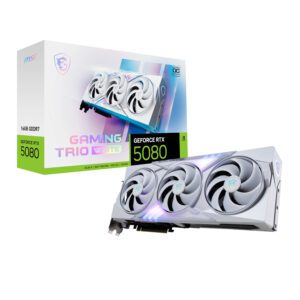 MSI RTX5080GAMINGTRIOOC16GBWH wr 01a MSI GeForce RTX 5080 GAMING TRIO OC 16G Graphics Card - White
