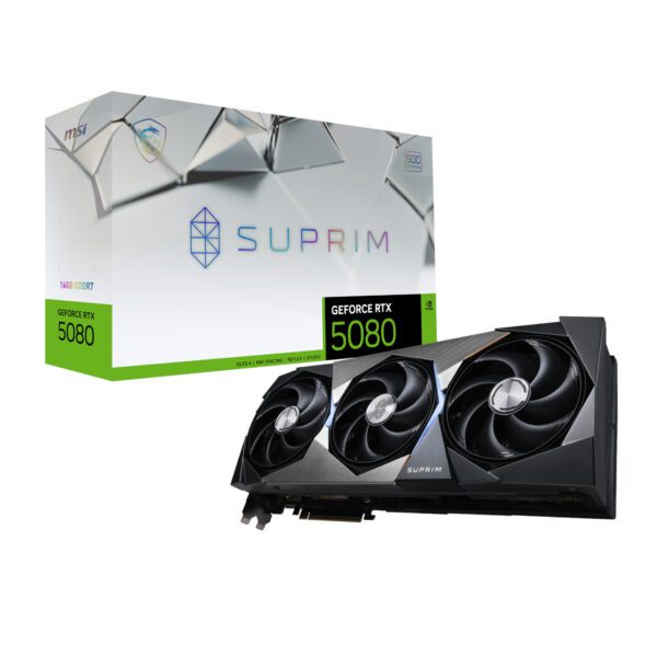 MSI RTX5080SUPRIMSOC16GB wr 01 MSI GeForce RTX 5080 SUPRIM SOC 16G Graphics Card