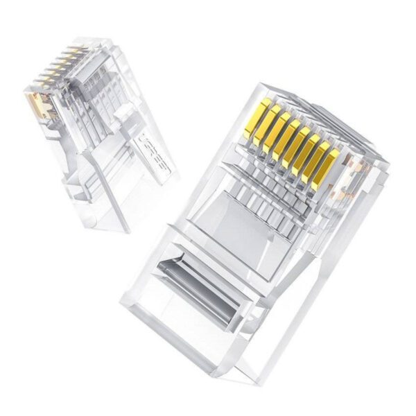 NW120-50961 UGREEN-Cat6-RJ45-Modular-Plugs-Transparent-with-Gold-Contacts-10-Pieces wr 01 UGREEN Cat6 RJ45 Modular Plugs - Transparent with Gold Contacts (10 Pieces)