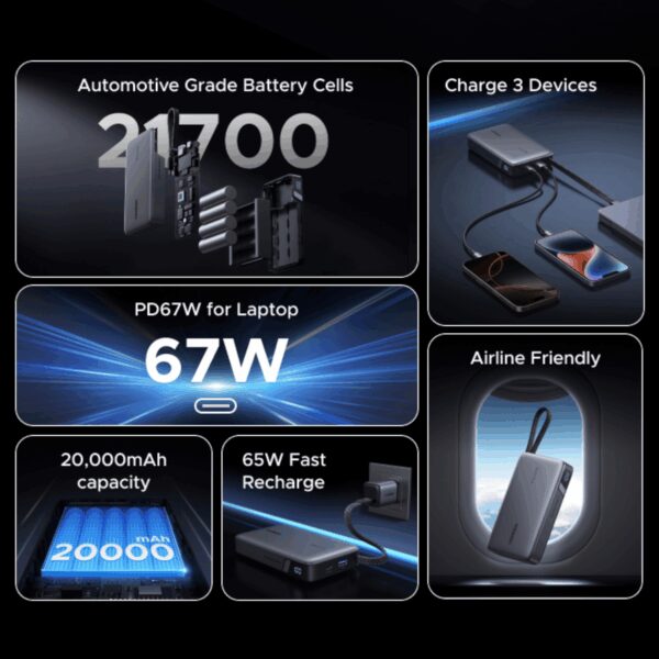 PB550-85166B UGREEN 20000mAh 67W Nexode Power Bank wi wr 06 UGREEN 20000mAh 67W Nexode Power Bank with Built-in Cable
