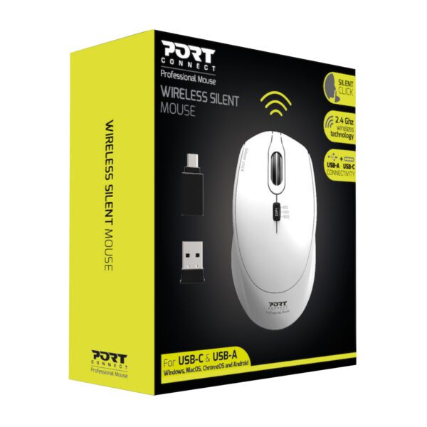 Port 900714 wr 04b Port Connect Silent 1600DPI 3 Button Wireless Mouse - White