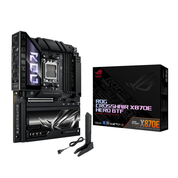 ROGCROSSHAIRX870EHEROBTF ASUS-ROG-CROSSHAIR-X870E-HERO-BTF-AMD-AM5-ATX-Gaming-Motherboard wr 01a ASUS ROG CROSSHAIR X870E HERO BTF AMD AM5 ATX Gaming Motherboard