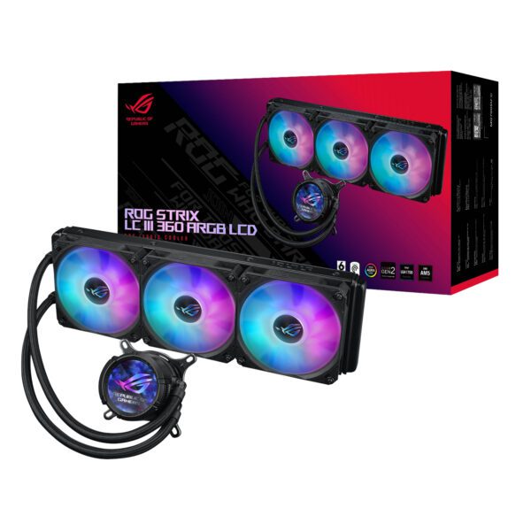 ROGSTRIXLCIII360ARGBLCD Asus-ROG-STRIX-LC-III-360-ARGB-LCD-All-in-one-CPU-Liquid-Cooler-Black wr 01a Asus ROG STRIX LC III 360 ARGB LCD All-in-one CPU Liquid Cooler - Black