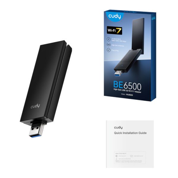 WU6500 Cudy-WU6500-BE6500-High-Gain-USB-3.0-Wi-Fi-7-Adapter-Black wr 06a Cudy BE6500 Tir-Band Wi-Fi7 USB 3.0 Adapter